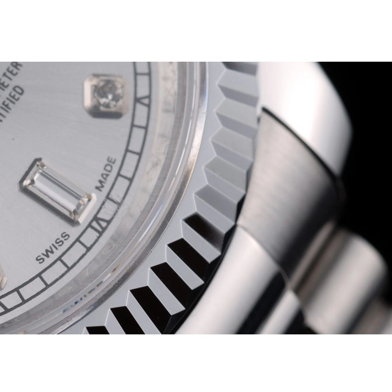 Aaa replica watch Dial Stainless Bezel Steel 41995 Rolex Silver Ribbed DayDate Swiss 0726